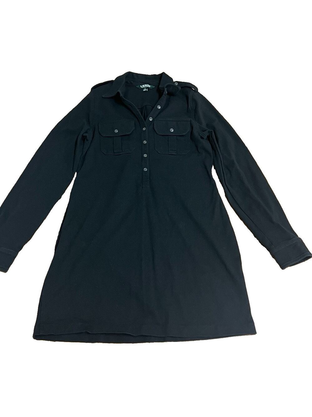Lauren Ralph Lauren Black Military Shirt Dress Medium Corporate Goth Capsule
